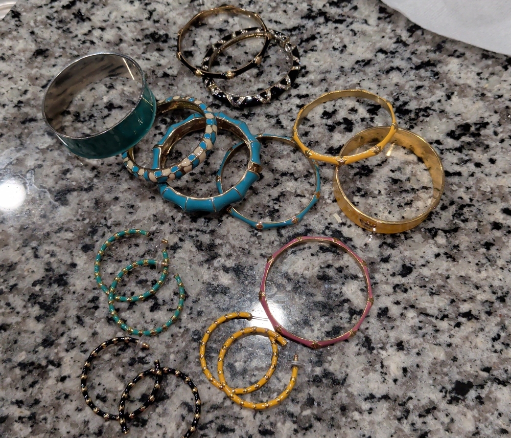 Mixed Color Women's Enamel Bangle and Hoop Earring Set